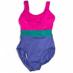 Lands End Vintage 90s Colorblock Swimsuit Small Size 6